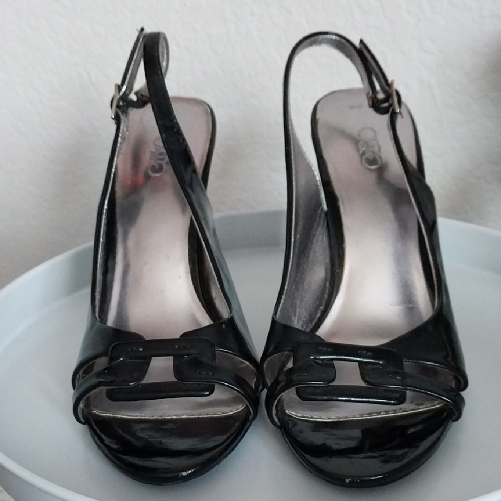 Geox Black Patent Leather Slingback Heels